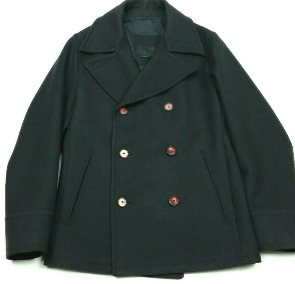 PRADA 100% Wool Black Peacoat Pea Coat Medium 48